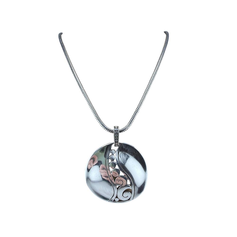 Brighton "Contempo" Silver-Plated Convex Disk Filigree Pendant Necklace